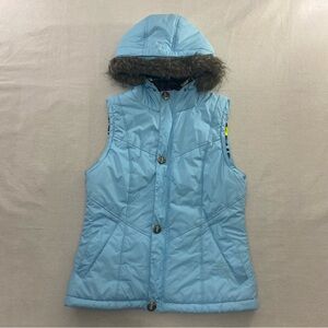Burton Vest Womens Large Blue Faux Fur DRYRIDE Snowboard Sly Puffy Jacket Y2K
